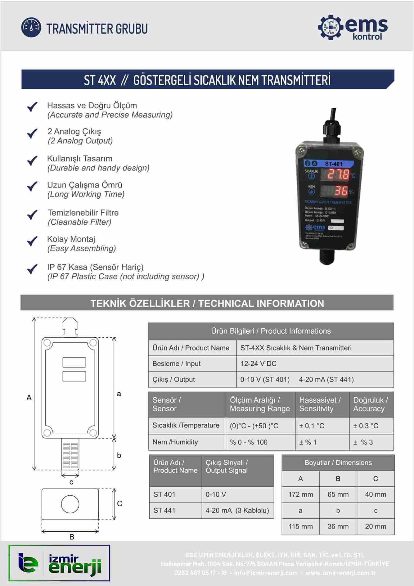 Ekranlı Sıcaklık Nem Transmitteri