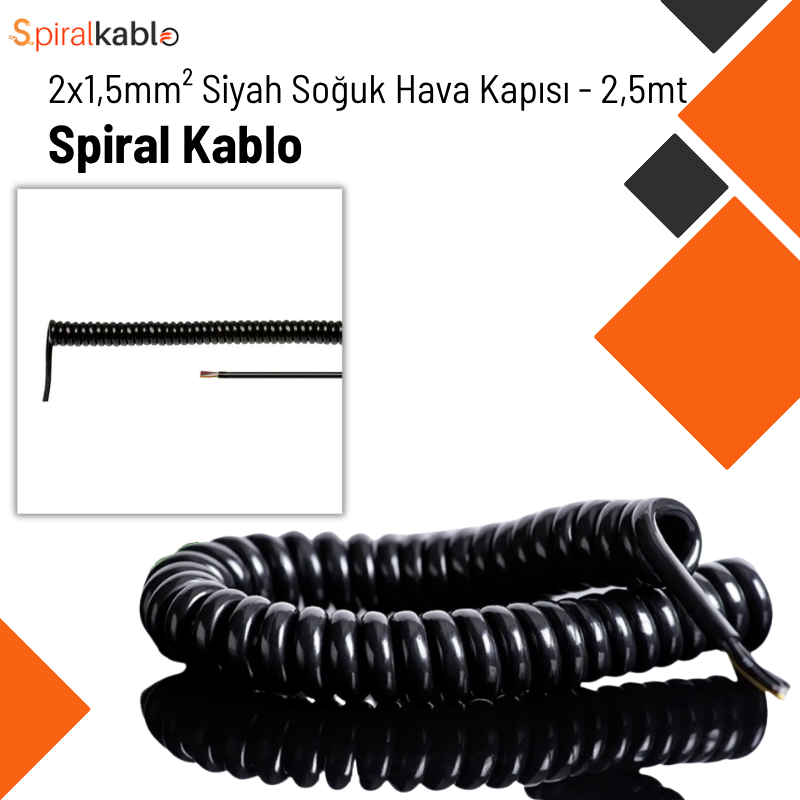 Soğuk Hava Dolapları için Spiral Kablo 2 x 1,5mm² ( Renk Siyah ) 2,5mt