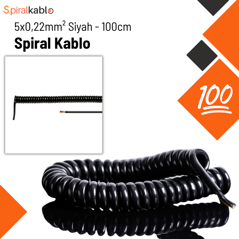Spiral Kablo 5 x 0,22mm² ( Renk Siyah ) - 100cm / 100 adet Sevk Edilecektir.