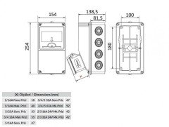 Kombinasyon ABS 155x255x138 IP44 Prizli ( 1/5x16A // 1/1x16A )