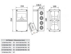 Kombinasyon ABS 155x255x138 IP44 Prizli ( 1/4x32A // 1/1x16A )