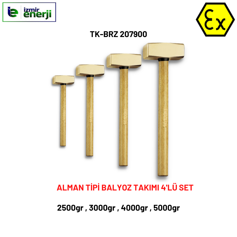 Kıvılcım Çıkarmaz Ex-Proof 4'Lü Alman Tipi Balyoz Takımı (2500gr , 3000gr , 4000gr , 5000gr )