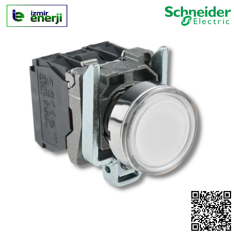 XB4-BW31B5 1 NA+1 NK Beyaz 24 V AC/DC beslemeli Yaylı Buton
