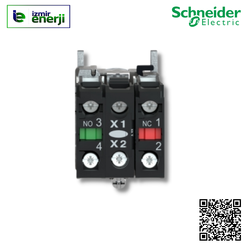 XB4-BW33B5 1 NA+1 NK Yeşil 24 V AC/DC beslemeli Yaylı Buton