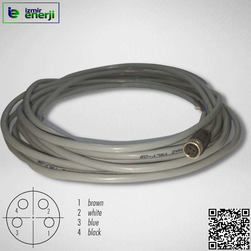 M8 4 Pın Düz 3mt Kablolu Sensör Soketi