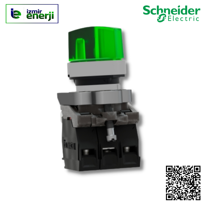 XB4-BK123M5 Yeşil 1 NA + 1 NK  LED”li 230 V AC Kalıcı 1-0-2 Mandal Buton