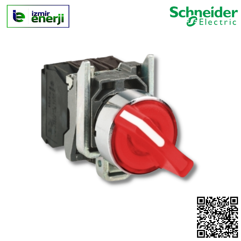 XB4-BK124M5 Kırmızı 1 NA + 1 NK  LED”li 220 V AC Kalıcı 1-0-2 Mandal Buton