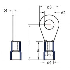 YK-1206 M12 4,00-6,00mm² Yuvarlak Tip - İzoleli Kablo Pabucu  (1 Kutu / 50 Adet)