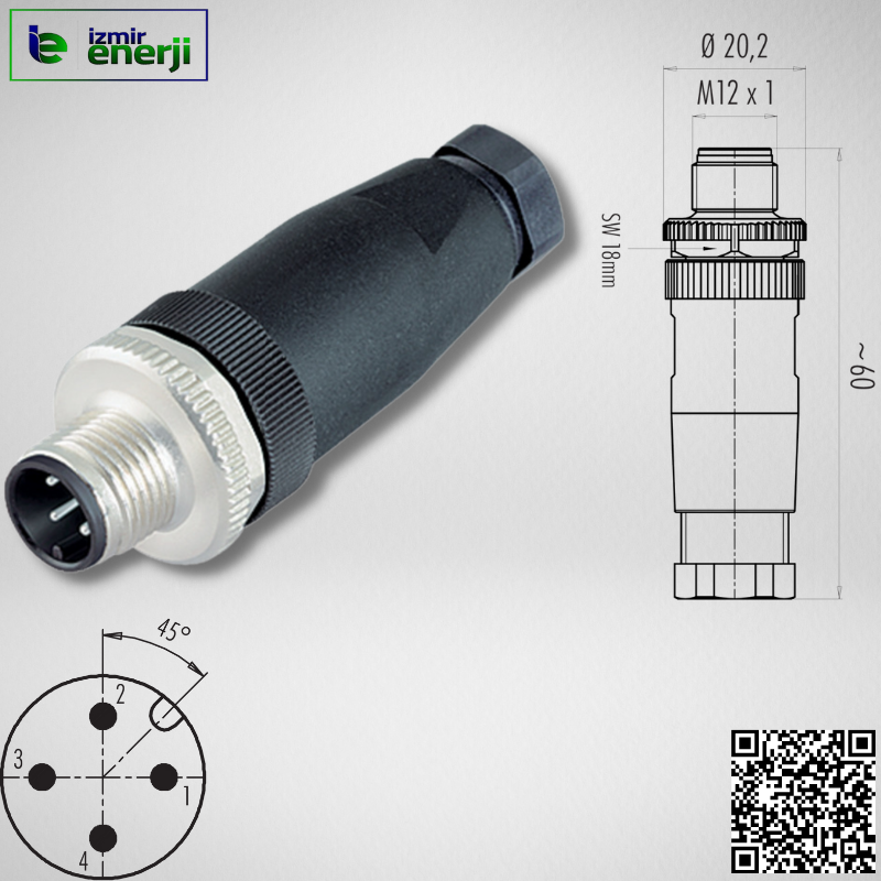 M12 4 Pın Düz Erkek Sensör Soketi