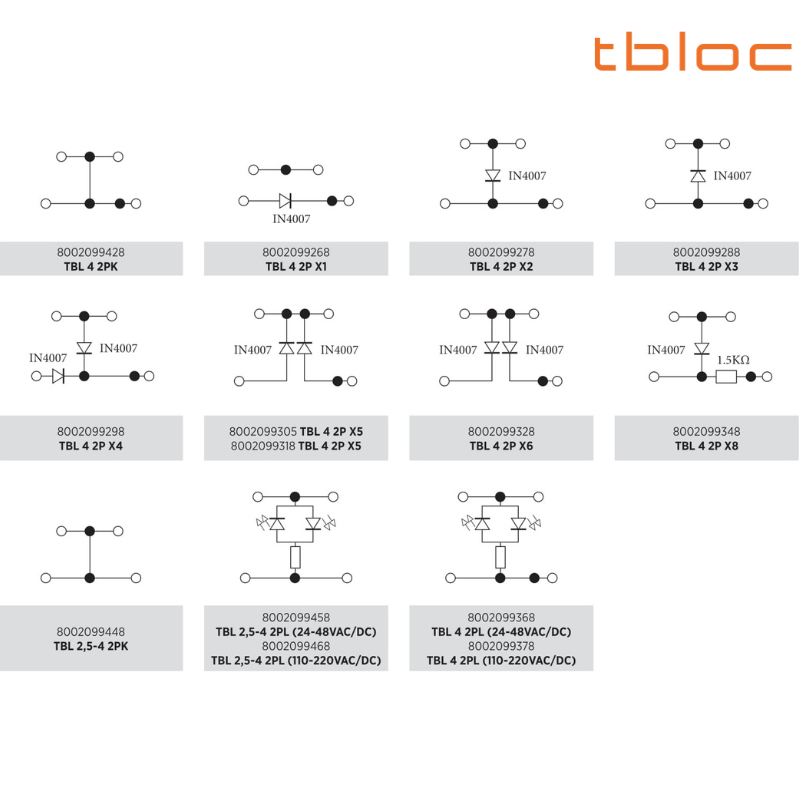 TBL 4 2P X6 - 2,5-4mm² 2 Katlı Ray Klemens ( Diyodlu )