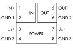857-416 3 yollu izolasyonlu kuvvetlendirici giriş: 4-20 mA çıkış : 0-10 V