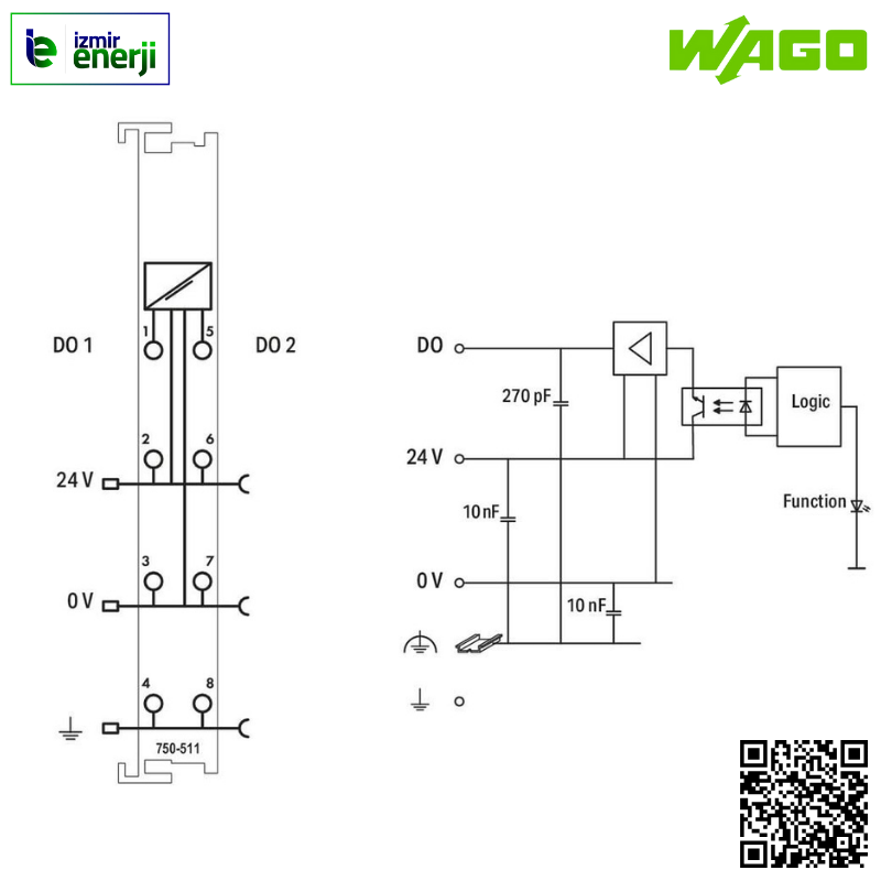 750-511 2 pals genişliği çıkışı; 24 VDC; 0,1 A; 250 Hz