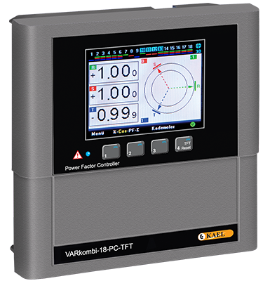 VARkombi-18-PC-TFT AG  Kompanzasyonu ve   Dengesiz Yüklü İşletmeler için SVC uyumlu Reaktif Güç Kontrol Rölesi