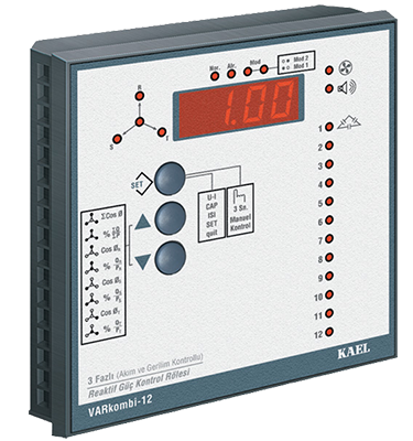 VARkombi-12 AG  Kompanzasyonu ve   Dengesiz Yüklü İşletmeler için SVC uyumlu Reaktif Güç Kontrol Rölesi