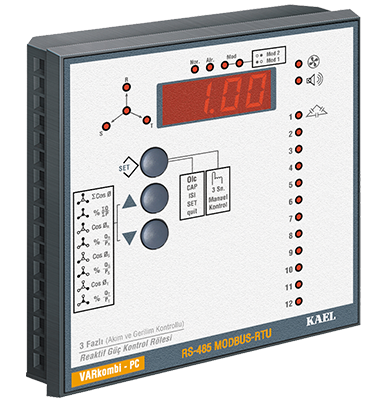 VARkombi-12-PC AG  Kompanzasyonu ve   Dengesiz Yüklü İşletmeler için SVC uyumlu Reaktif Güç Kontrol Rölesi