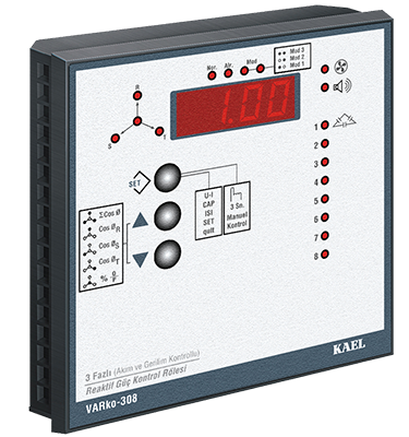 VARko-308 AG  Kompanzasyonu ve   Dengesiz Yüklü İşletmeler için SVC uyumlu Reaktif Güç Kontrol Rölesi