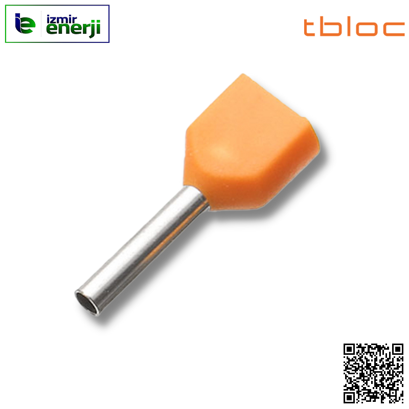 IES 2 x 0,50/8 Turuncu / Orange Çift Girişli İzoleli Kablo Yüksük ( Alman / German ) Normu