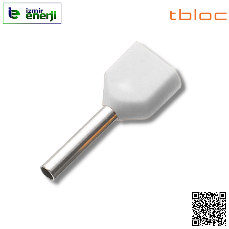 IES 2 x 0,75/8 Beyaz / White Çift Girişli İzoleli Kablo Yüksük ( Alman / German ) Normu