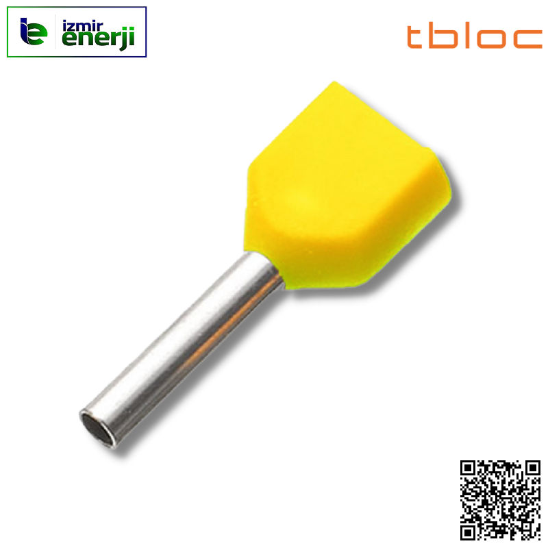 IES 2 x 1/8 Sarı / Yellow Çift Girişli İzoleli Kablo Yüksük ( Alman / German ) Normu