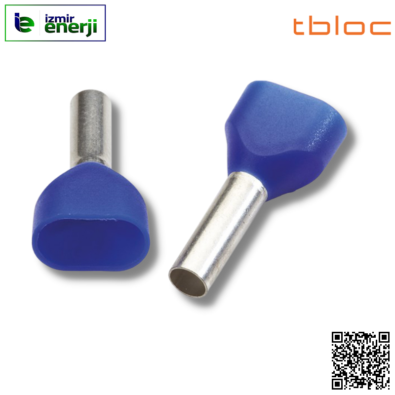 IES 2 x 2,5/10 Mavi / Blue Çift Girişli İzoleli Kablo Yüksük ( Alman / German ) Normu