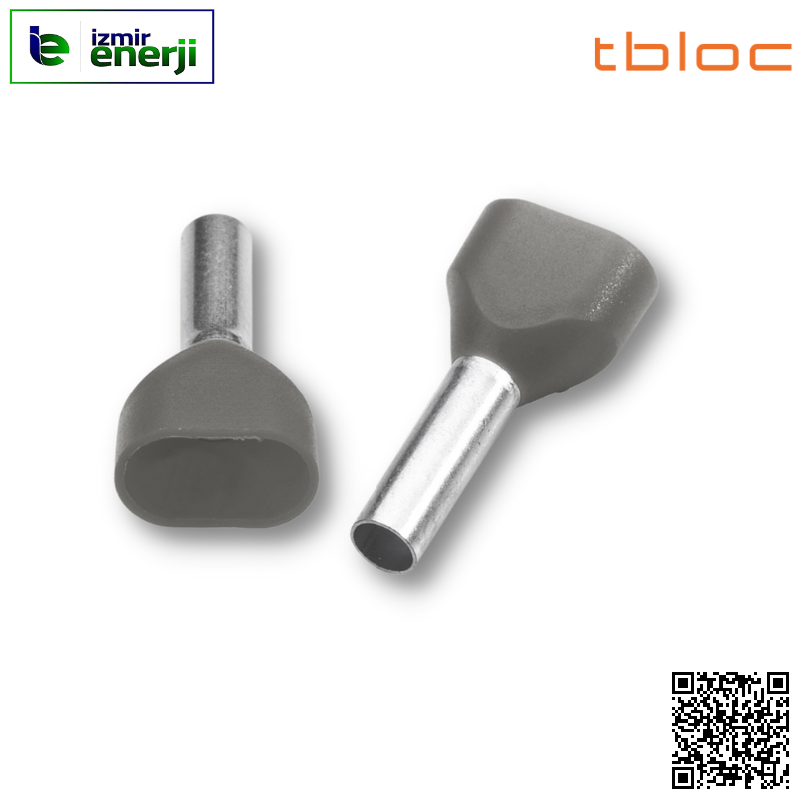 IES 2 x 4/12 Gri / Grey Çift Girişli İzoleli Kablo Yüksük ( Alman / German ) Normu