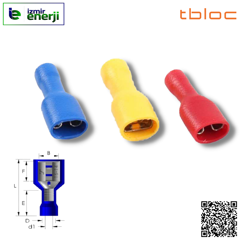 IFFT 2488 ( 1,50-2,50mm² ) İzoleli Faston Dişi Pabuç ( Mavi / Blue )