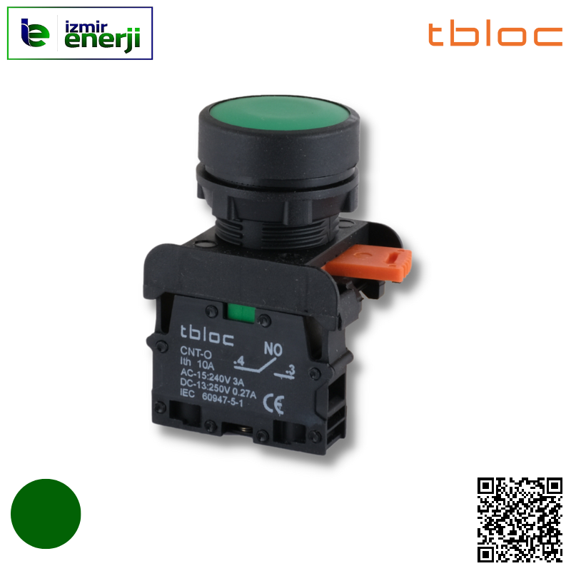 PSR-10 YEŞİL Düz Kafa Yaylı Buton ( 1 NA )