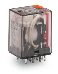 858-151 220VAC, 4x5A kontak röle, manuel çektirme, dahili LED fonksiyonlu