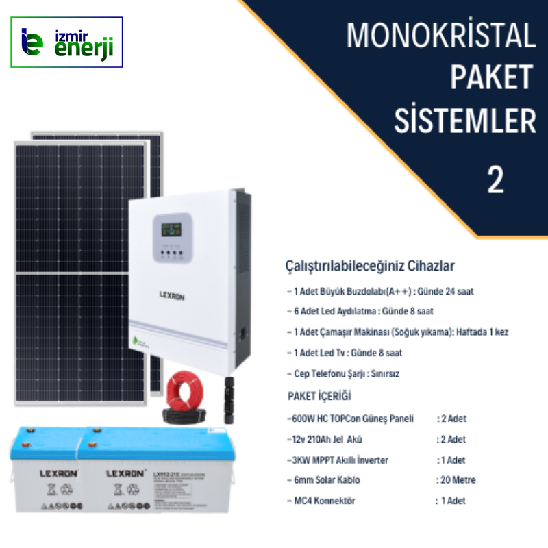 MONOKRİSTALLİ KÜÇÜK EV PAKETİ (PAKET 2)