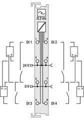 750-409 4 kanallı dijital giriş; 24 VDC; 0,2 ms; Düşen kenar anahtarlama; açık gri