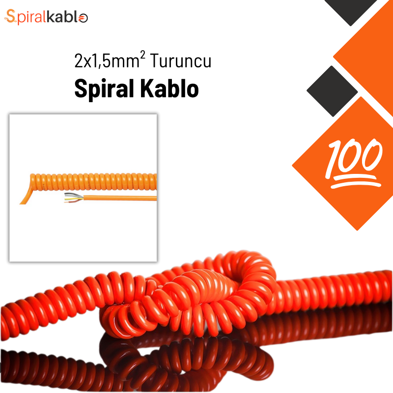 Spiral Kablo 2 x 1,5mm² ( Renk Turuncu ) 2,5mt  Kablolu / ( 100 Adet Olarak Sevk Edilecek )