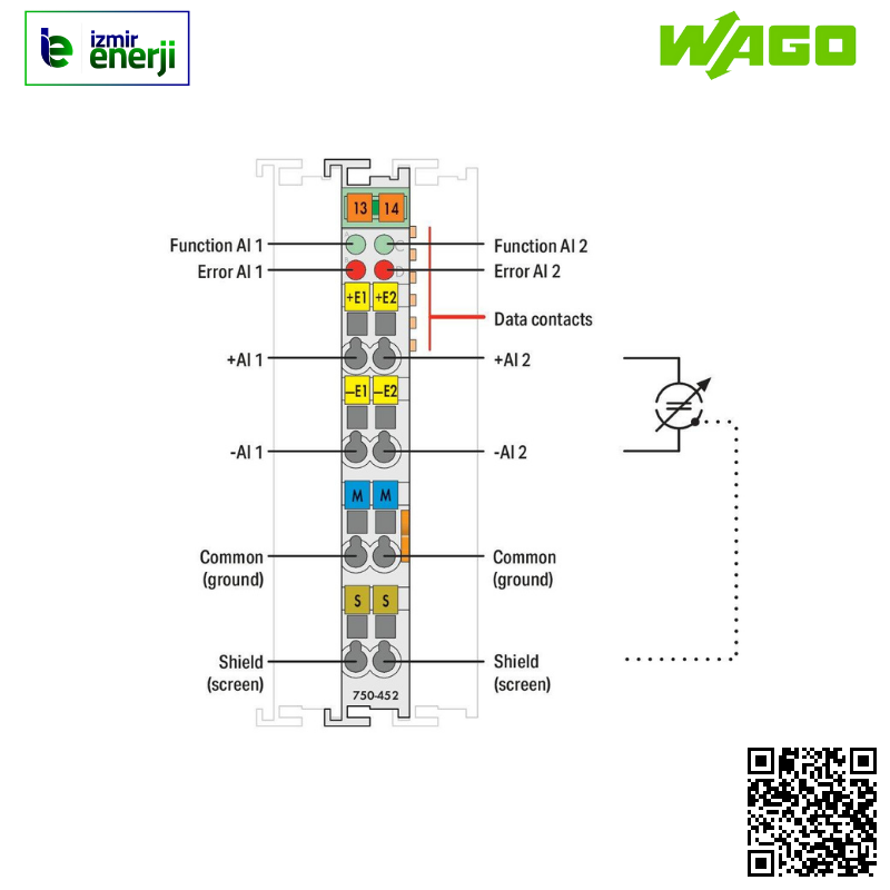 750-452 2 kanallı analog giriş; 0 … 20 mA; Diferansiyel giriş