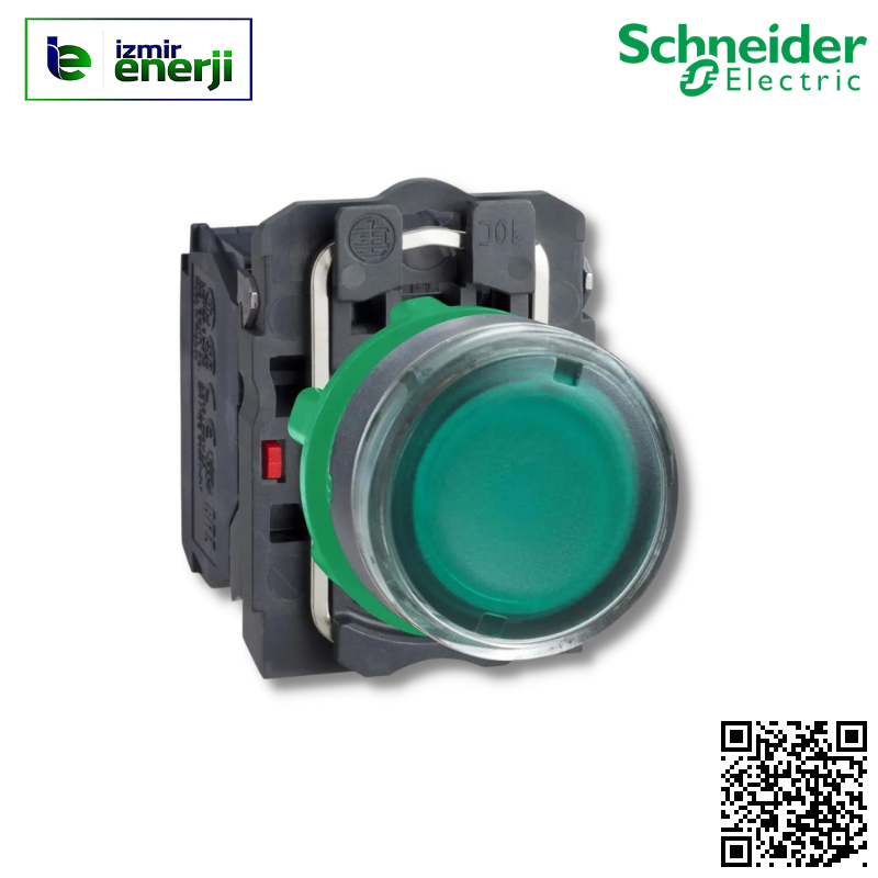 XB5-AW33B5 1 NA+1 NK Yeşil 24 V AC/DC beslemeli, LED’li Yaylı Buton