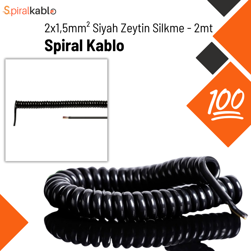 Zeytin Silkme Makinası İçin Spiral Kablo 2 x 1,5mm² ( Renk Siyah ) 2mt / 100 Adet Sevk Edilecektir.
