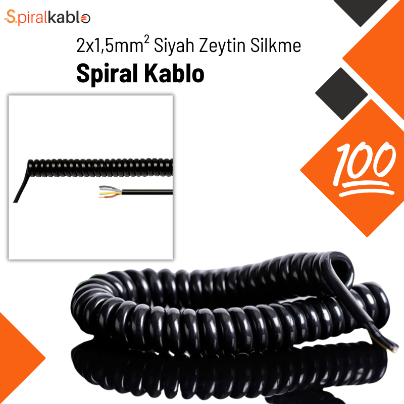 Zeytin Silkme Makinası İçin Spiral Kablo 2 x 1,5mm² ( Renk Siyah ) 2,5mt / 100 Adet Sevk Edilecektir.