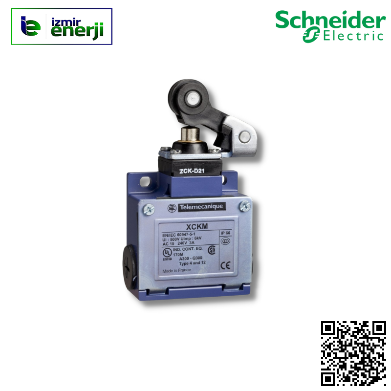 XCKM121 Limit anahtarı XCKM - termoplastik makaralı manivela pimi - 1NK+1NA - ani - Pg11