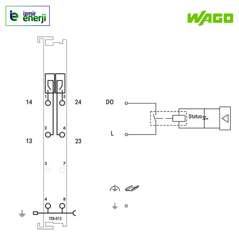 750-513 2 kanallı röle çıkışı; 250 VAC; 2,0 A; Potansiyelsiz; 2 normalde açık kontak