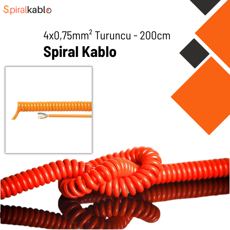 Spiral Kablo 4 x 0,75mm² ( Renk Turuncu ) - 200cm