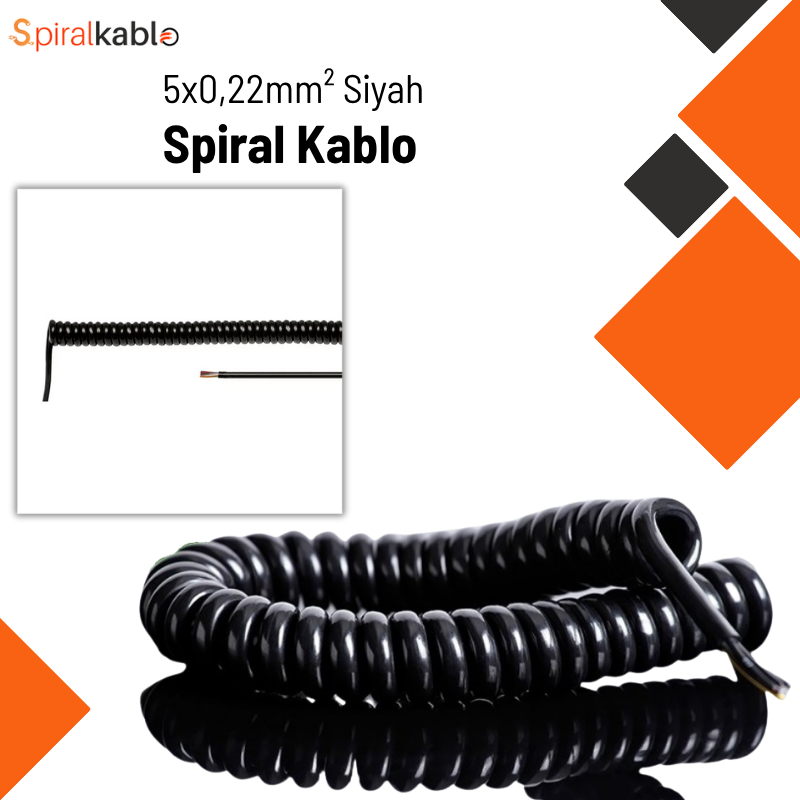 Spiral Kablo 5 x 0,22mm² ( Renk Siyah ) - 50cm