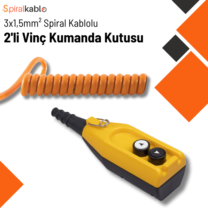 2’li Vinç Kumanda Spiral Kablolu 3×1,5mm² ( Renk Turuncu ) 2,5mt Açılır