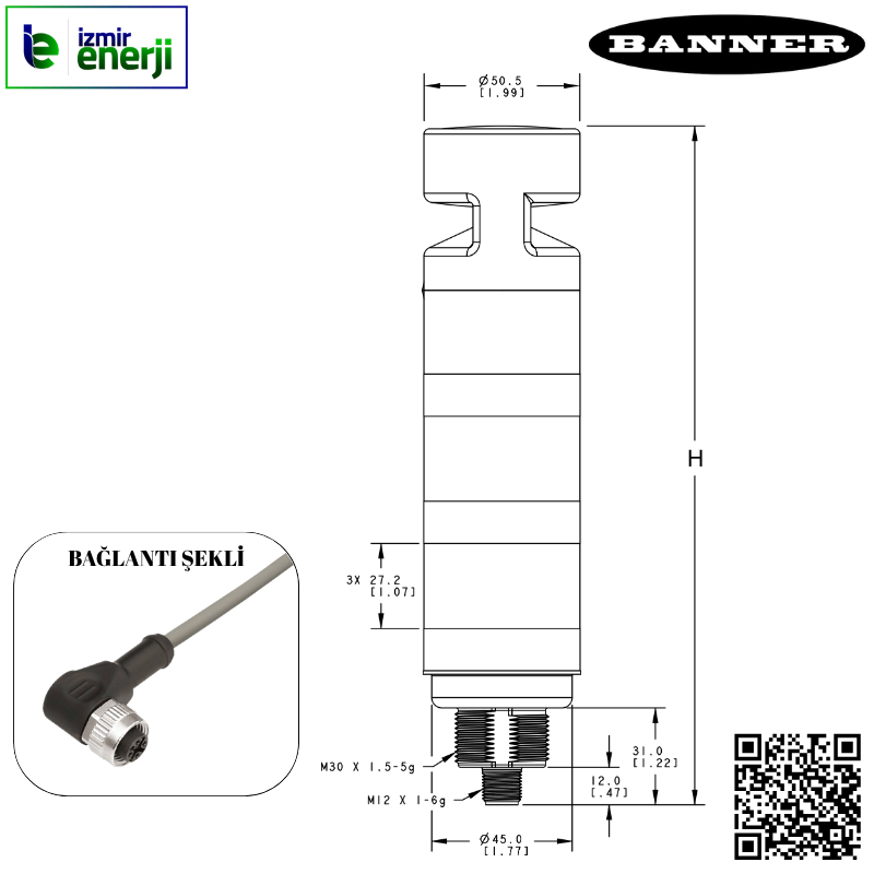 BANNER TL50B-GYRAQBSZ 18-30V dc 3 Renkli + Sesli Işıklı Kolon