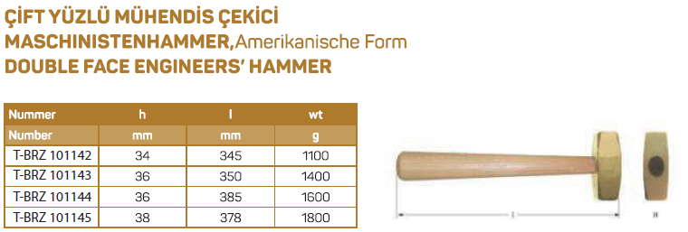 Kıvılcım Çıkarmaz Ex-Proof 38 x 378 mm / 1600g Çift Yüzlü Mühendis Çekici