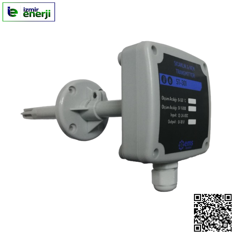ST 201 SICAKLIK NEM TRANSMİTTERİ 0-10V , 0-100% ve -40 +80° , 12-24V DC