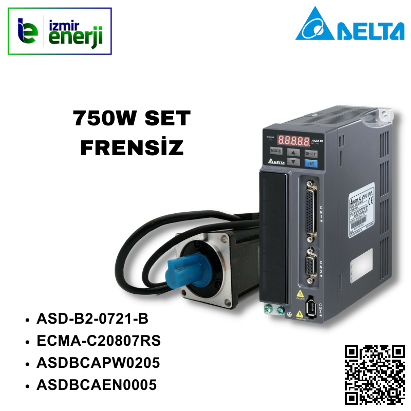 ASDA-B2 Serisi 1 Faz 220V AC 750W Servo Sürücü FRENSİZ SET ( ASD-B2-0721-B + ECMA-C20807RS + ASDBCAPW0205 + ASDBCAEN0005 )