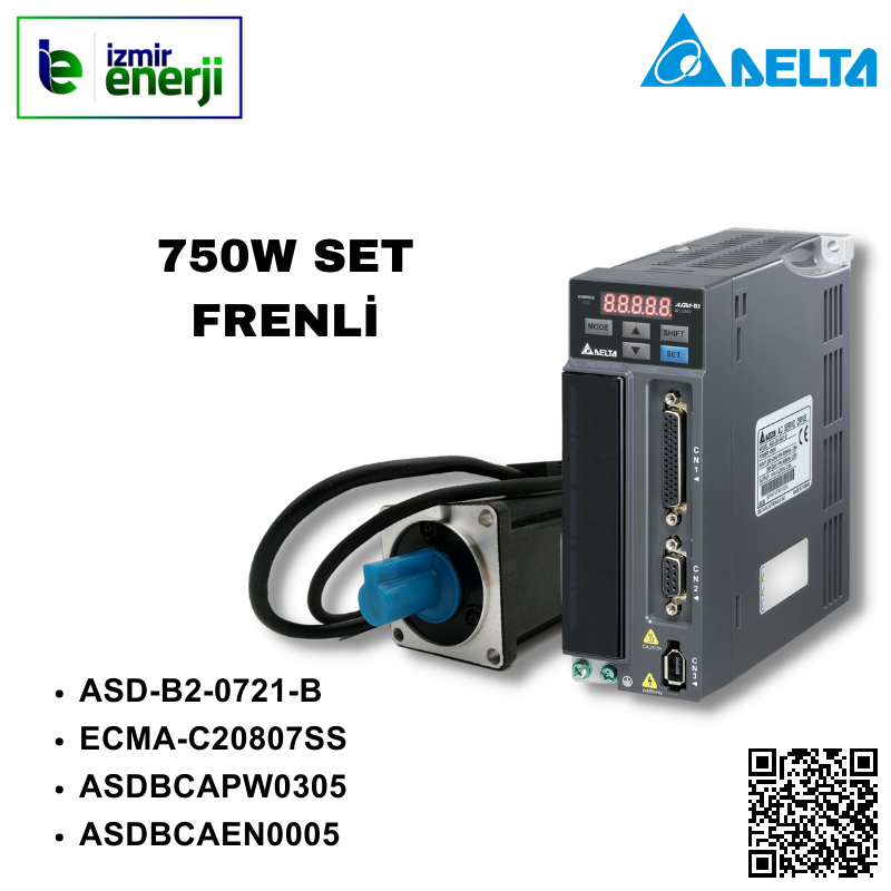 ASDA-B2 Serisi 1 Faz 220V AC 750W Servo Sürücü FRENLİ SET ( ASD-B2-0721-B + ECMA-C20807SS + ASDBCAPW0305 + ASDBCAEN0005 )