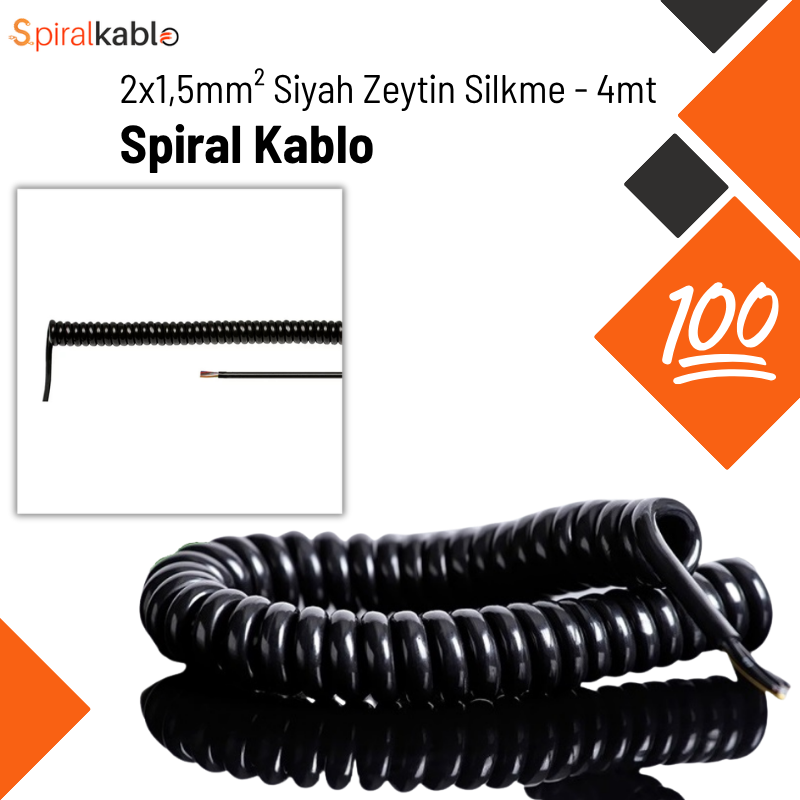 Zeytin Silkme Makinası İçin Spiral Kablo 2 x 1,5mm² ( Renk Siyah ) 4mt / 100 Adet Sevk Edilecektir.